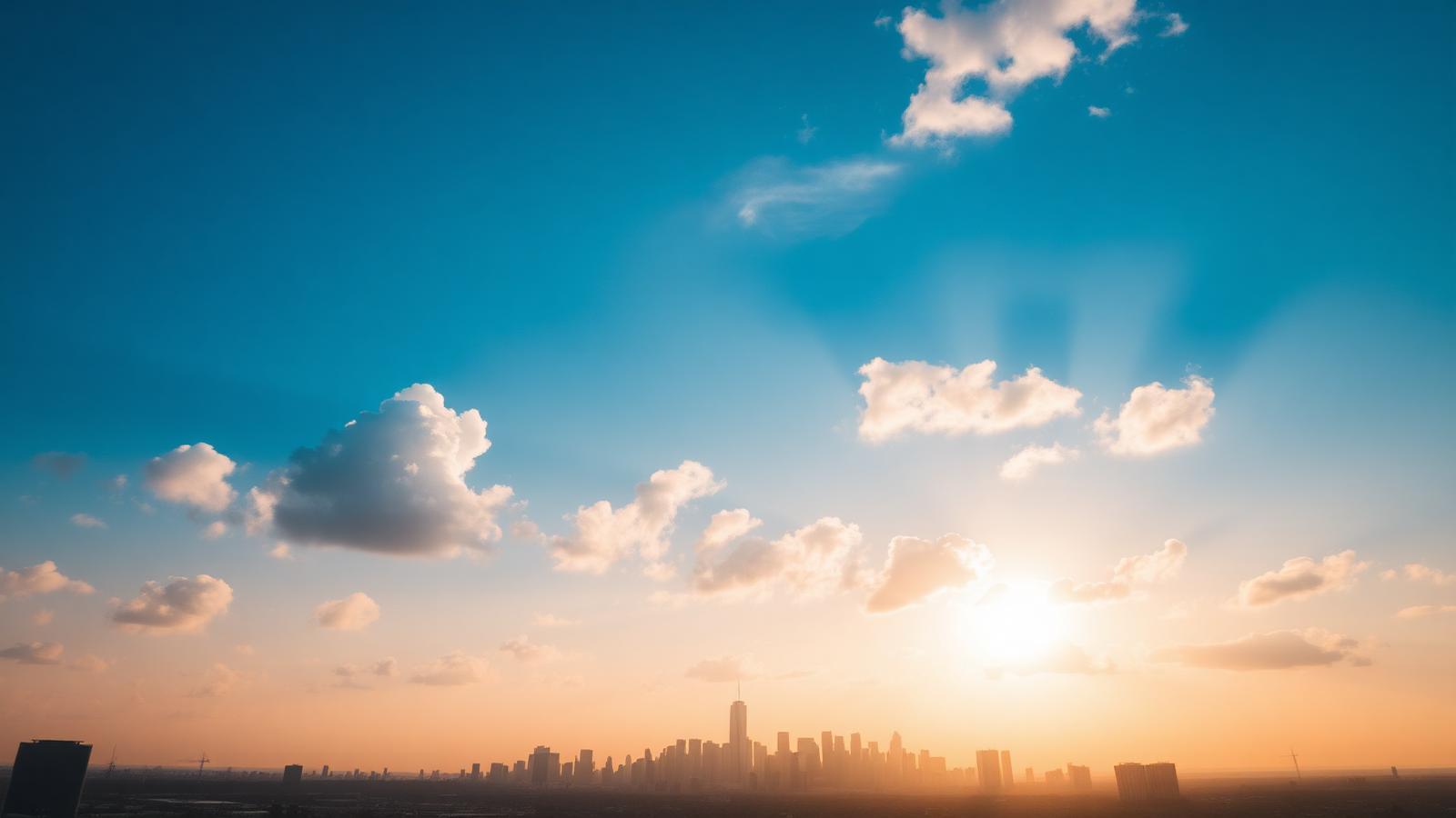 Céu azul com nuvens sobre uma cidade